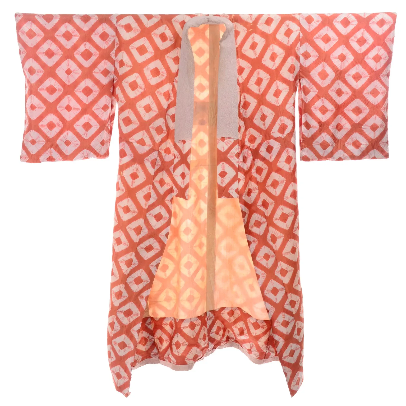 1930s Hand Dyed Orange Kimono Japanese Shibori Silk Robe