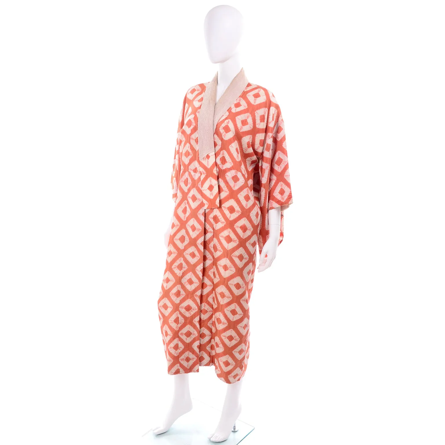 1930s Hand Dyed Orange Kimono Japanese Shibori Silk Robe