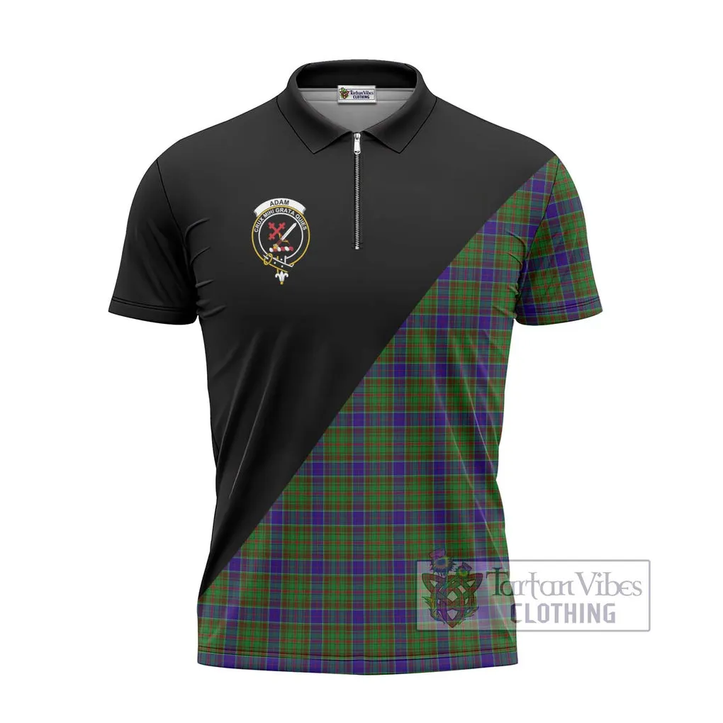 Adam Tartan Zipper Polo Shirt with Family Crest and Military Logo Style