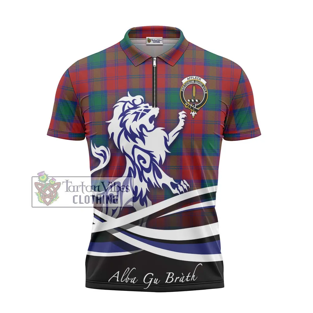 Affleck Tartan Zipper Polo Shirt with Alba Gu Brath Regal Lion Emblem