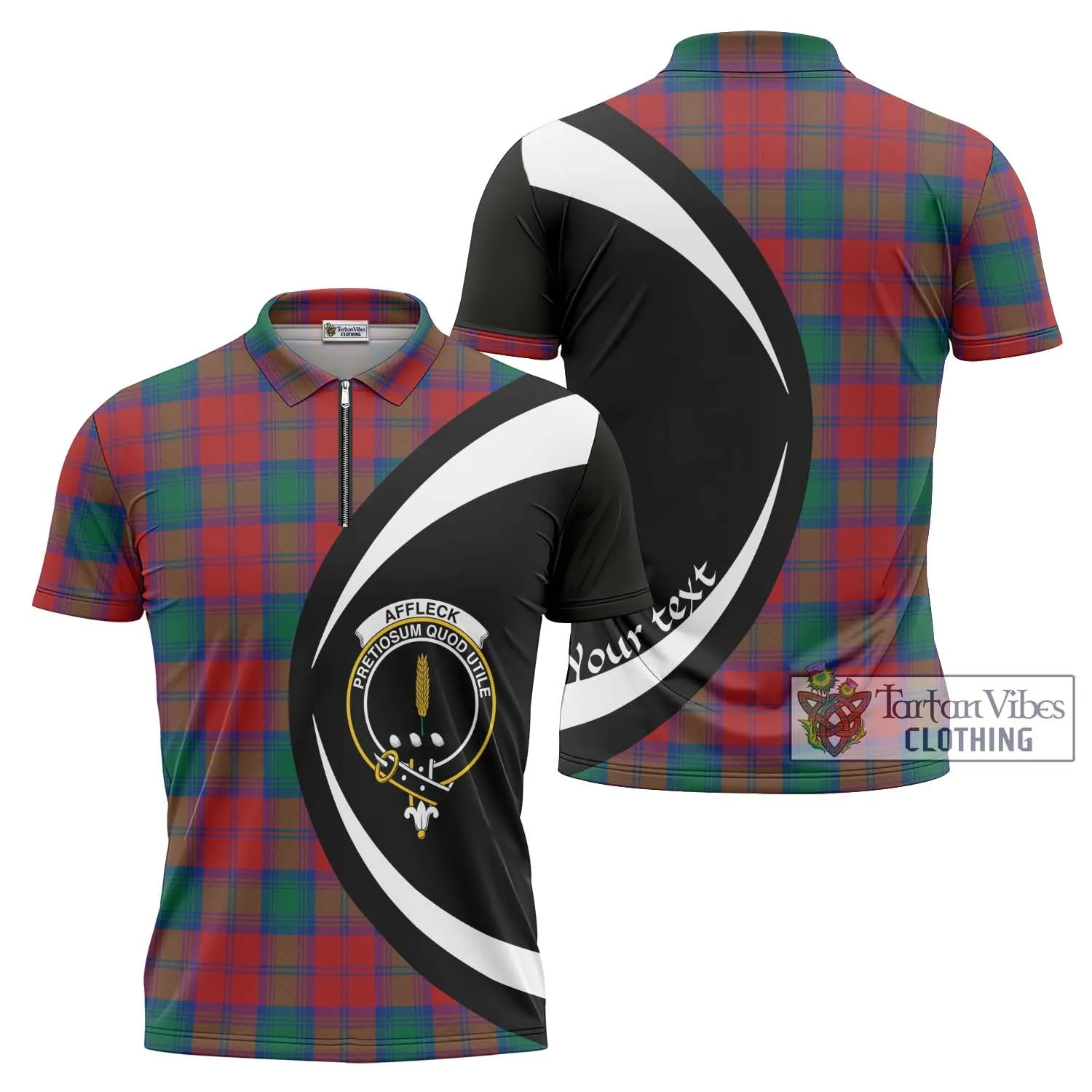 Affleck Tartan Zipper Polo Shirt with Family Crest Circle Style