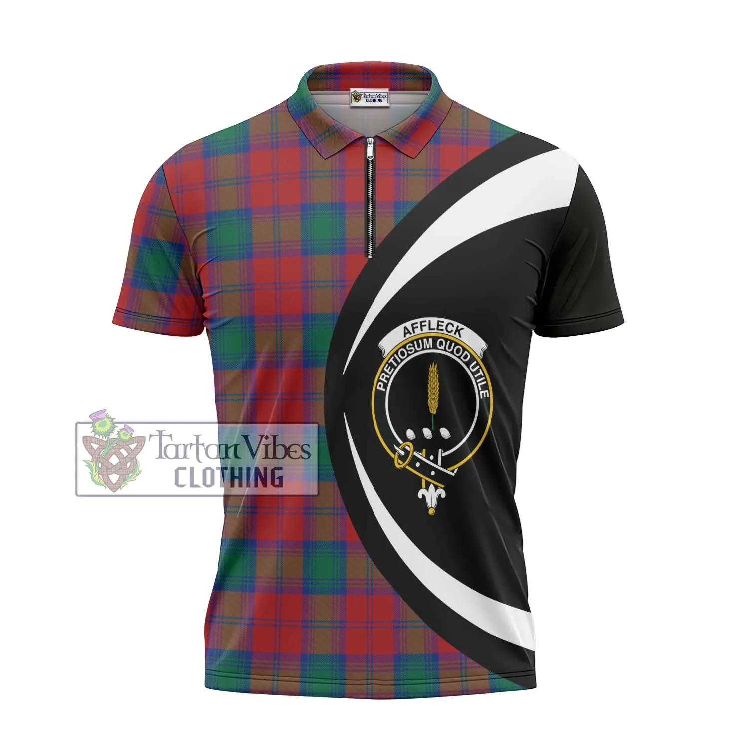 Affleck Tartan Zipper Polo Shirt with Family Crest Circle Style