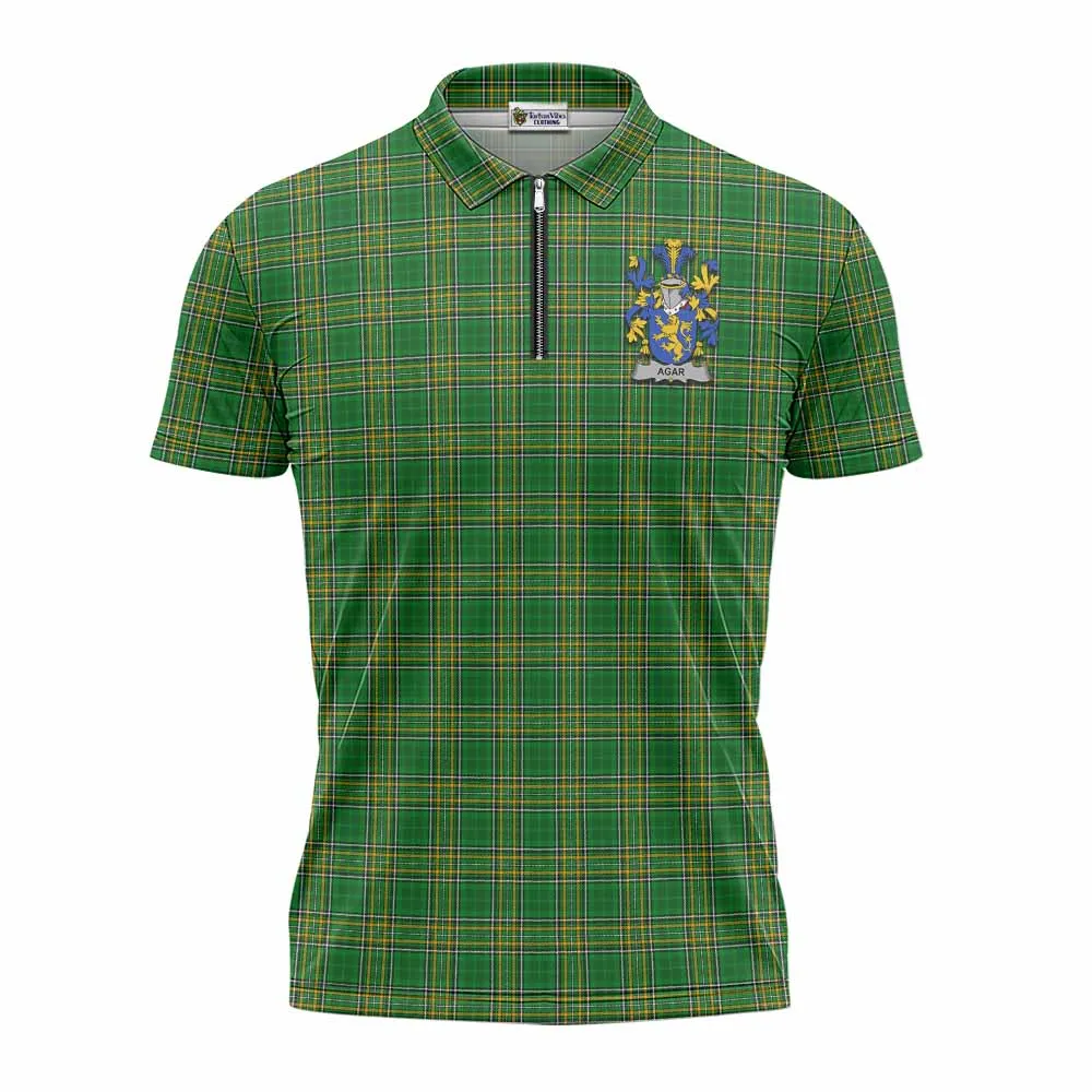 Agar Irish Clan Tartan Zipper Polo Shirt with Coat of Arms