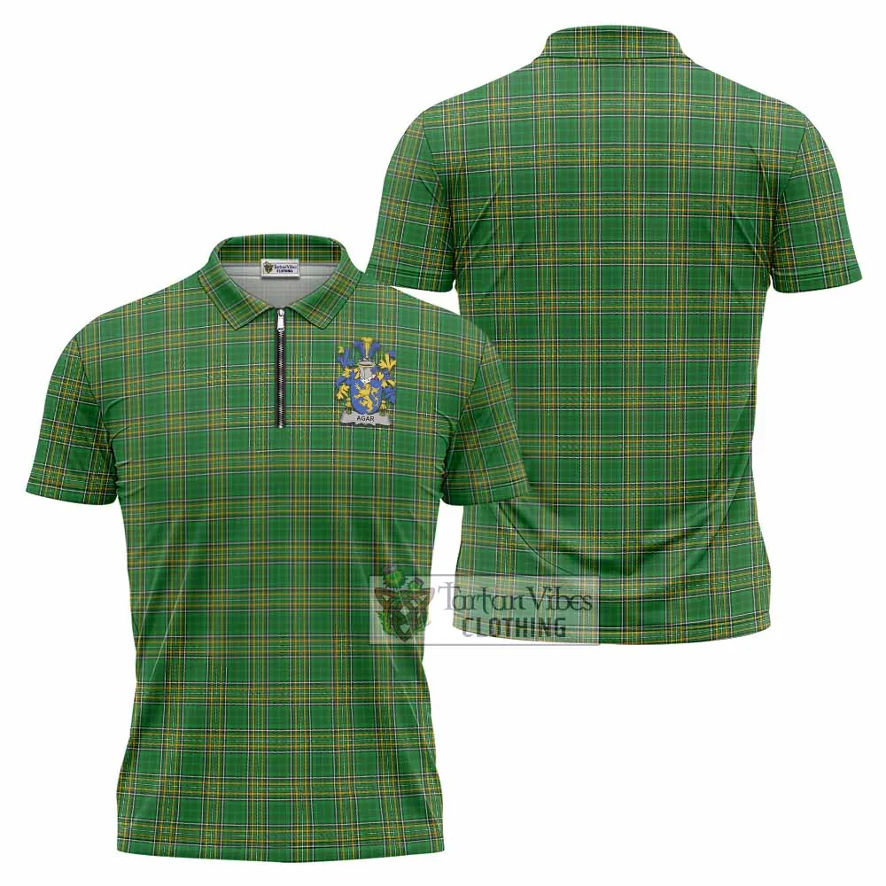 Agar Irish Clan Tartan Zipper Polo Shirt with Coat of Arms