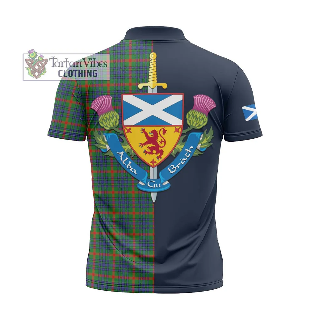 Aiton Tartan Zipper Polo Shirt Alba with Scottish Lion Royal Arm Half Style