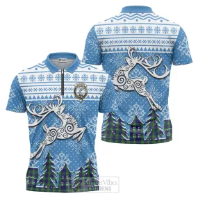 Alexander Clan Christmas Zipper Polo Shirt Celtic Reindeer Style