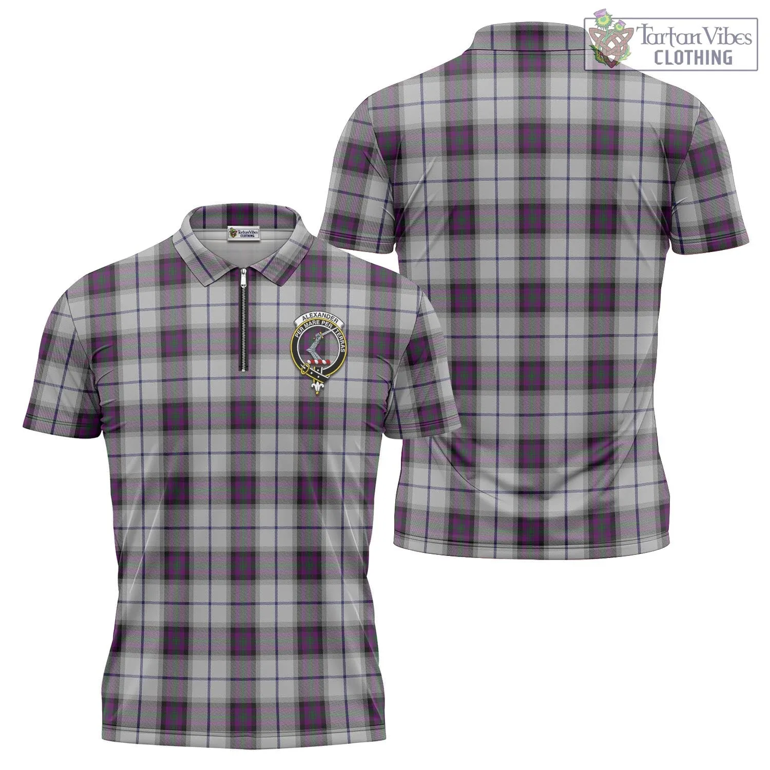 Alexander of Menstry Dress Tartan Zipper Polo Shirt with Family Crest