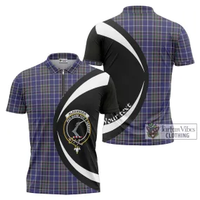 Alexander of Menstry Tartan Zipper Polo Shirt with Family Crest Circle Style