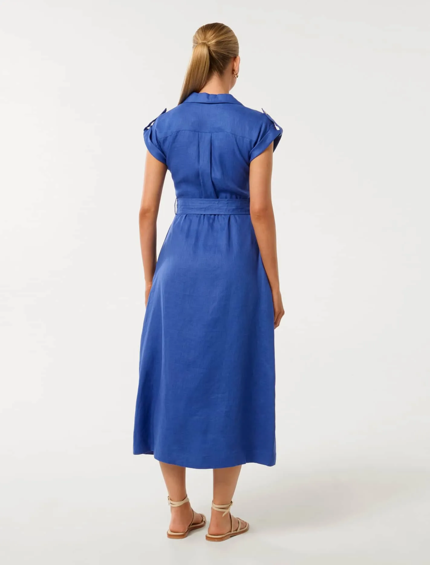 Alison Linen Front Pocket Zip Utility Midi Dress