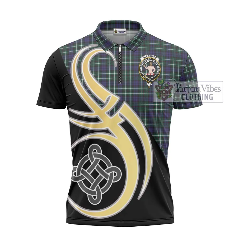 Allardice Tartan Zipper Polo Shirt with Family Crest and Celtic Symbol Style