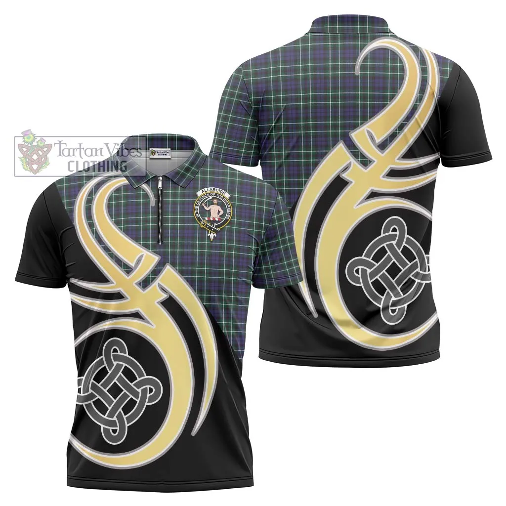 Allardice Tartan Zipper Polo Shirt with Family Crest and Celtic Symbol Style