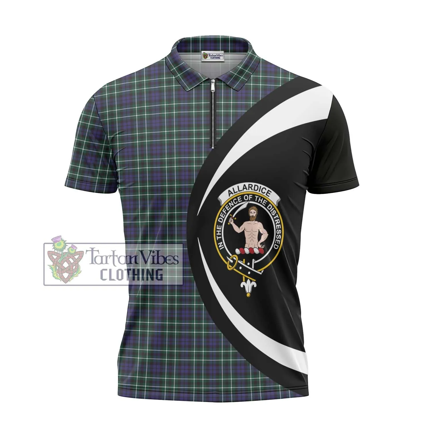 Allardice Tartan Zipper Polo Shirt with Family Crest Circle Style