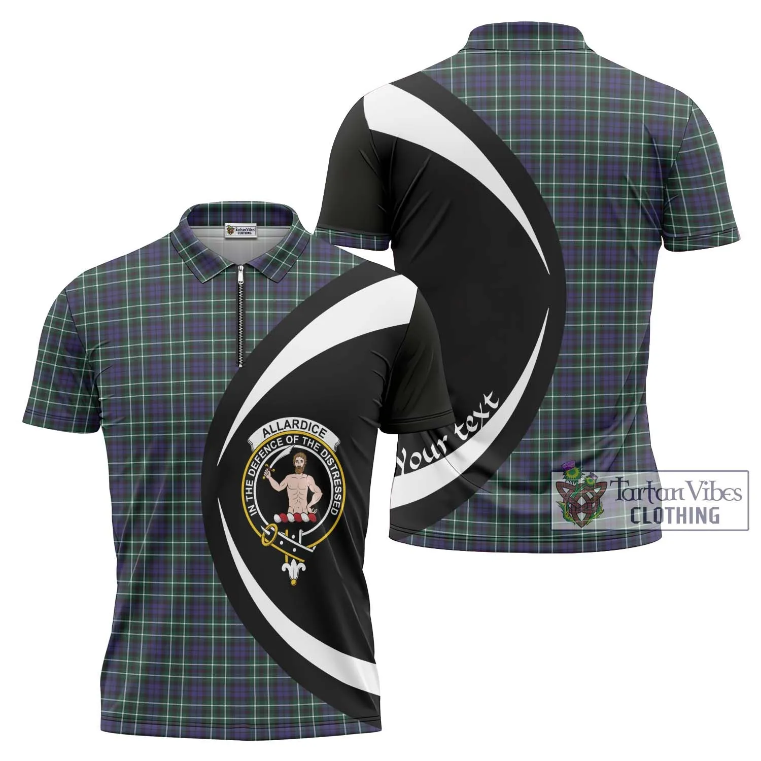 Allardice Tartan Zipper Polo Shirt with Family Crest Circle Style