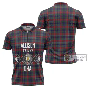 Allison Red Tartan Zipper Polo Shirt with Family Crest DNA In Me Style