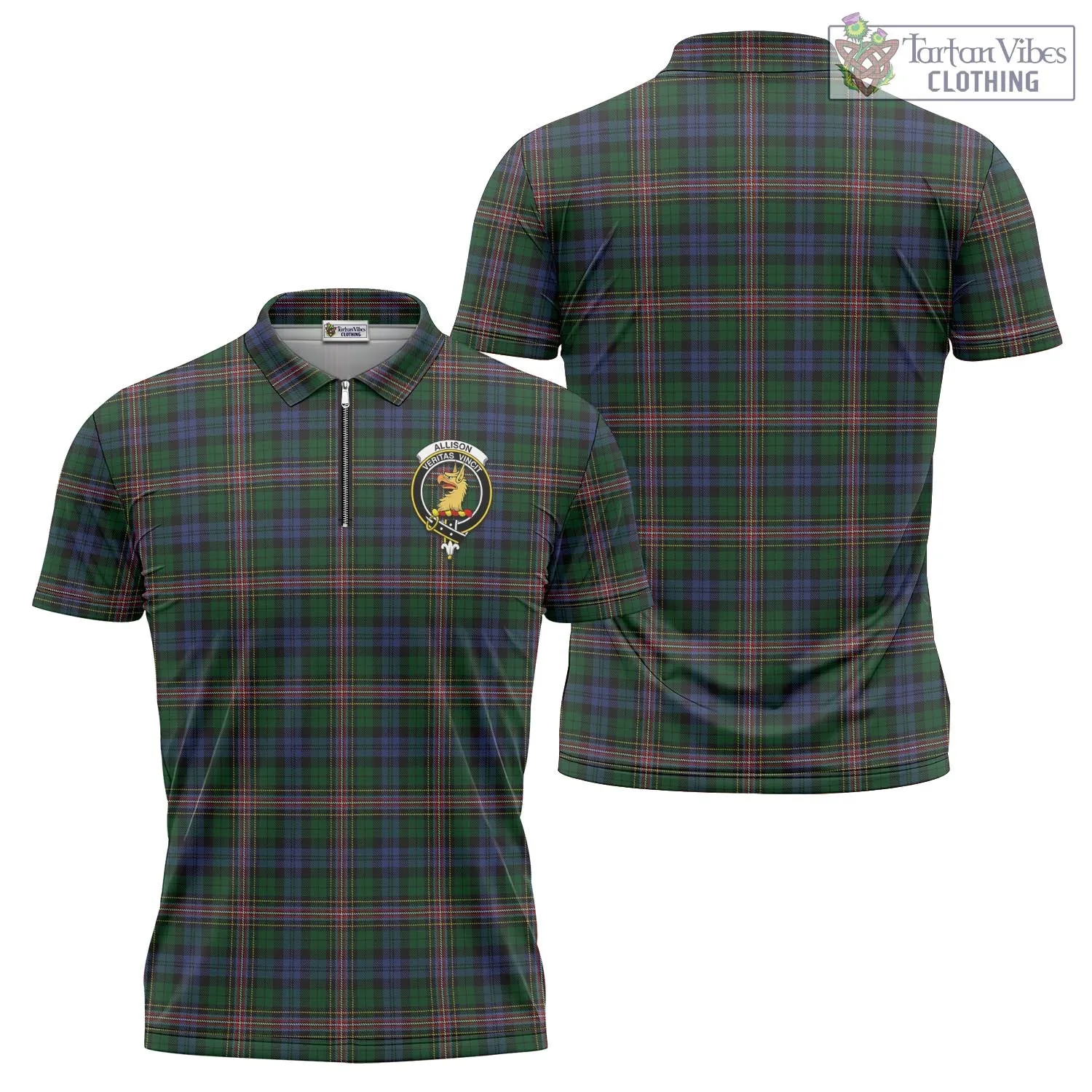 Allison Tartan Zipper Polo Shirt with Family Crest