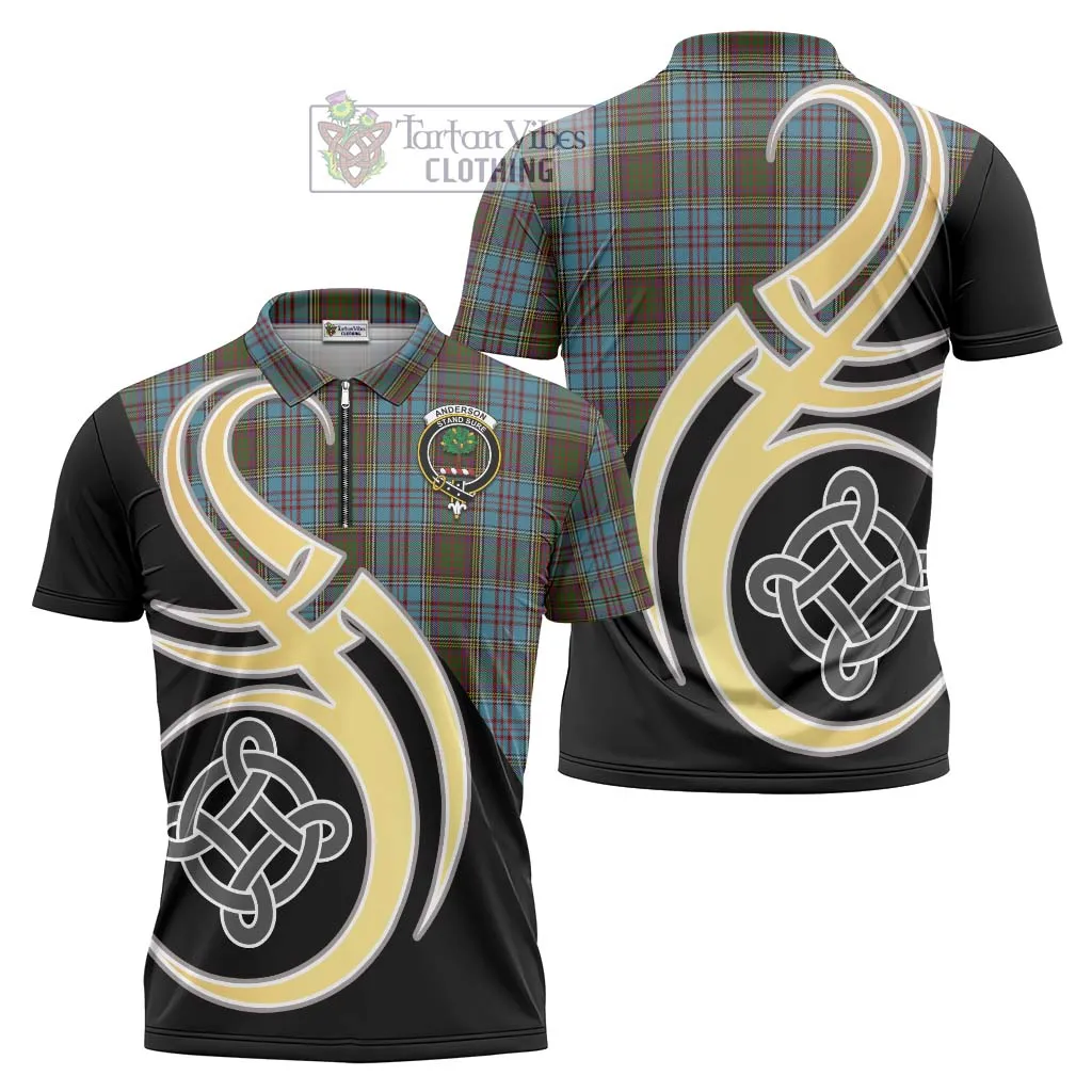 Anderson Tartan Zipper Polo Shirt with Family Crest and Celtic Symbol Style