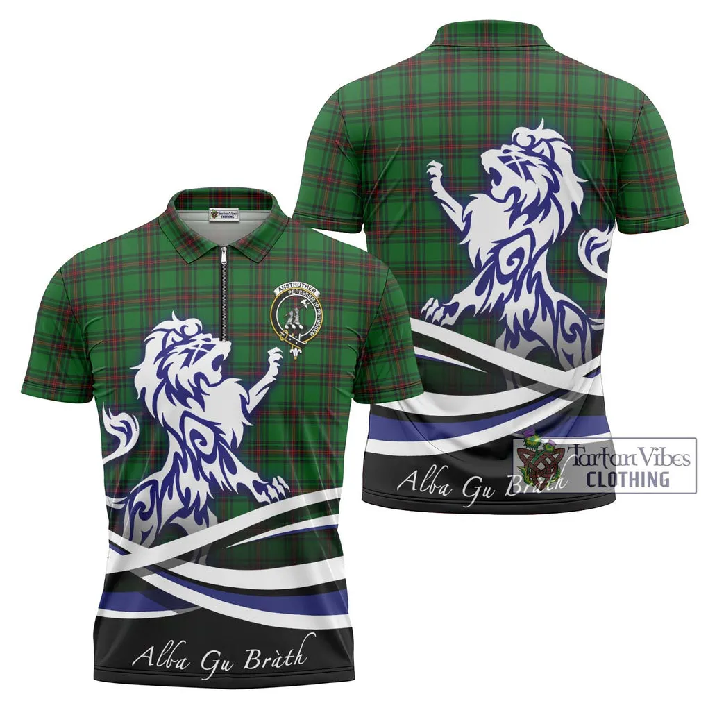 Anstruther Tartan Zipper Polo Shirt with Alba Gu Brath Regal Lion Emblem