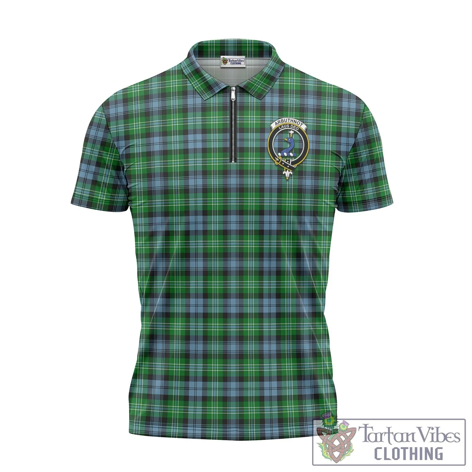 Arbuthnot Ancient Tartan Zipper Polo Shirt with Family Crest