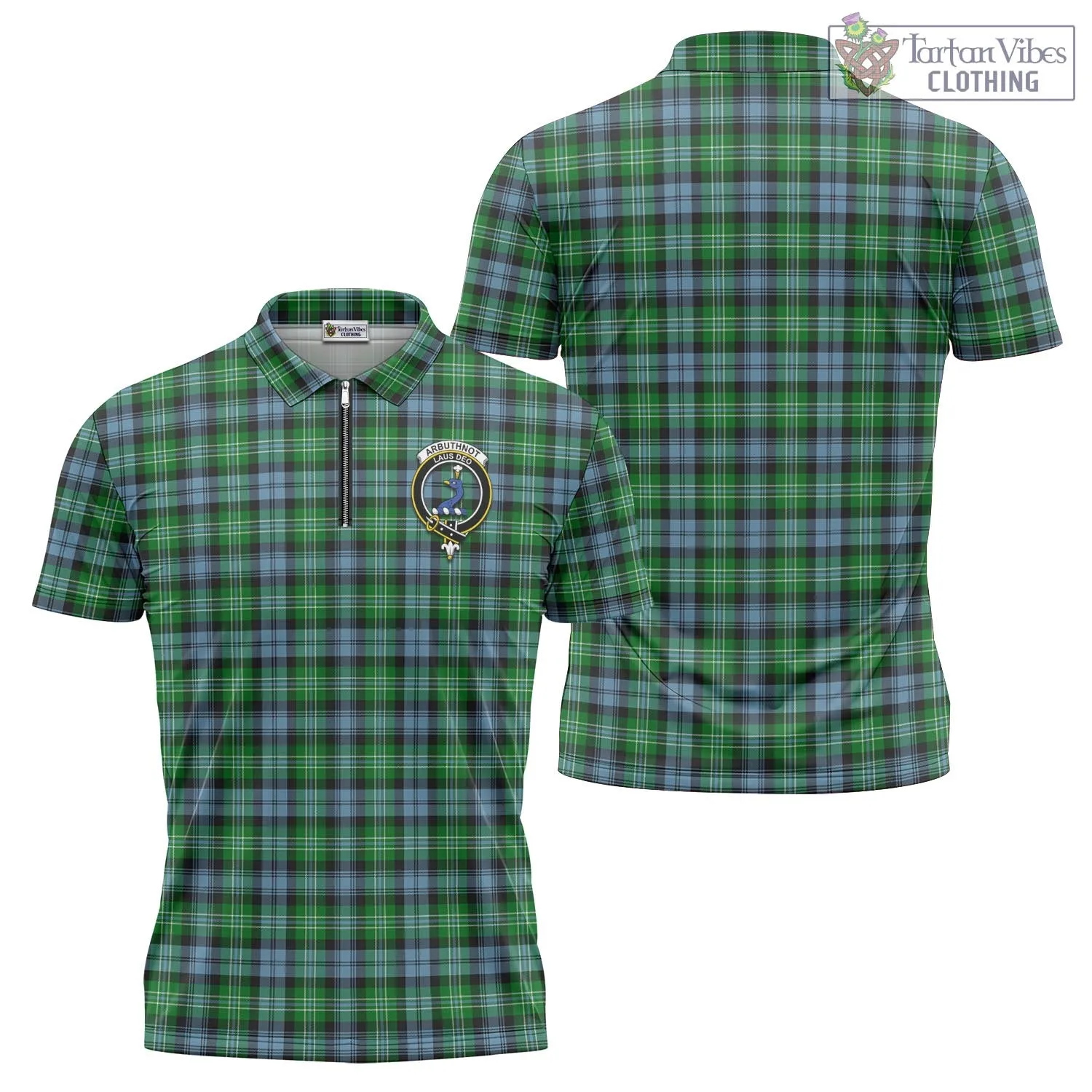 Arbuthnot Ancient Tartan Zipper Polo Shirt with Family Crest