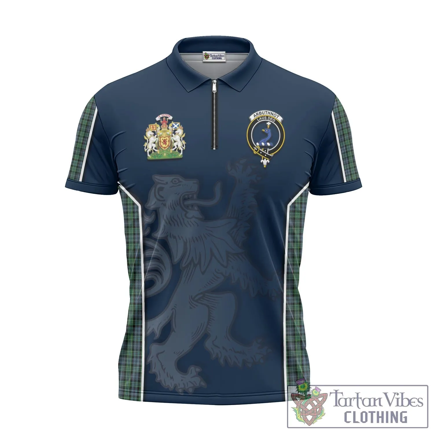 Arbuthnot Tartan Zipper Polo Shirt with Family Crest and Lion Rampant Vibes Sport Style