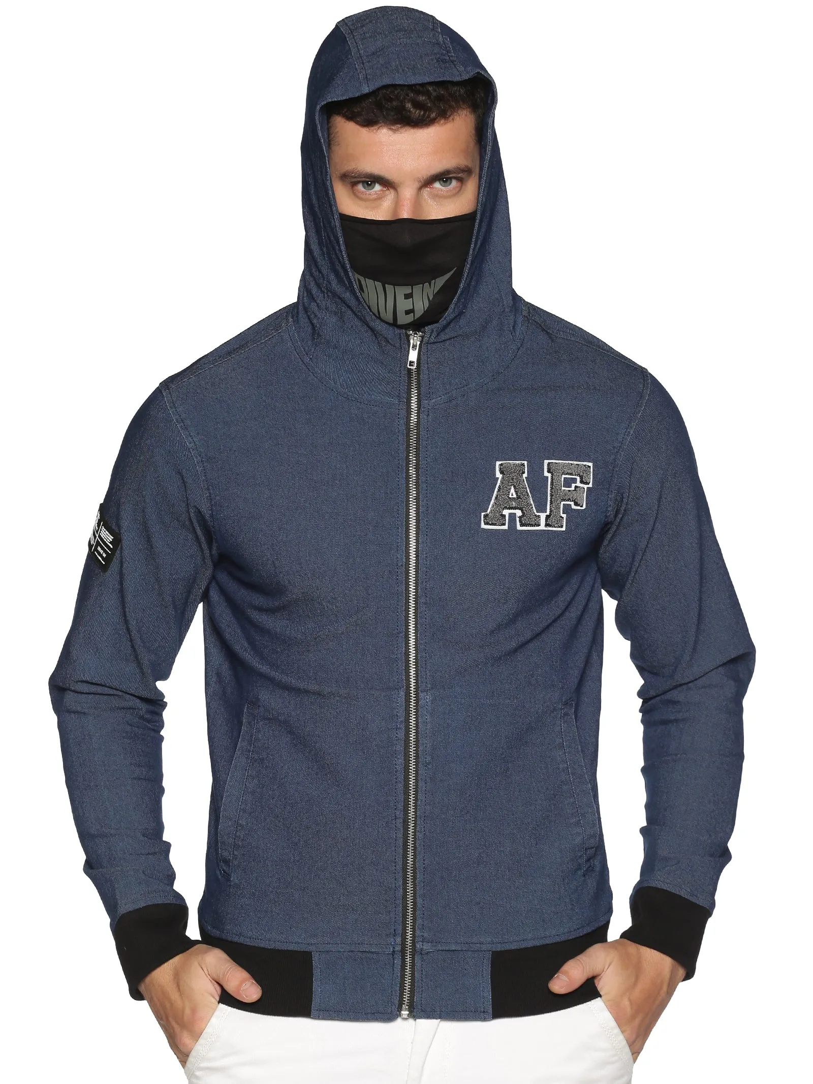 Arctic Fox Men Denim Blue sweatshirts with Integrated Mask & Hoodies