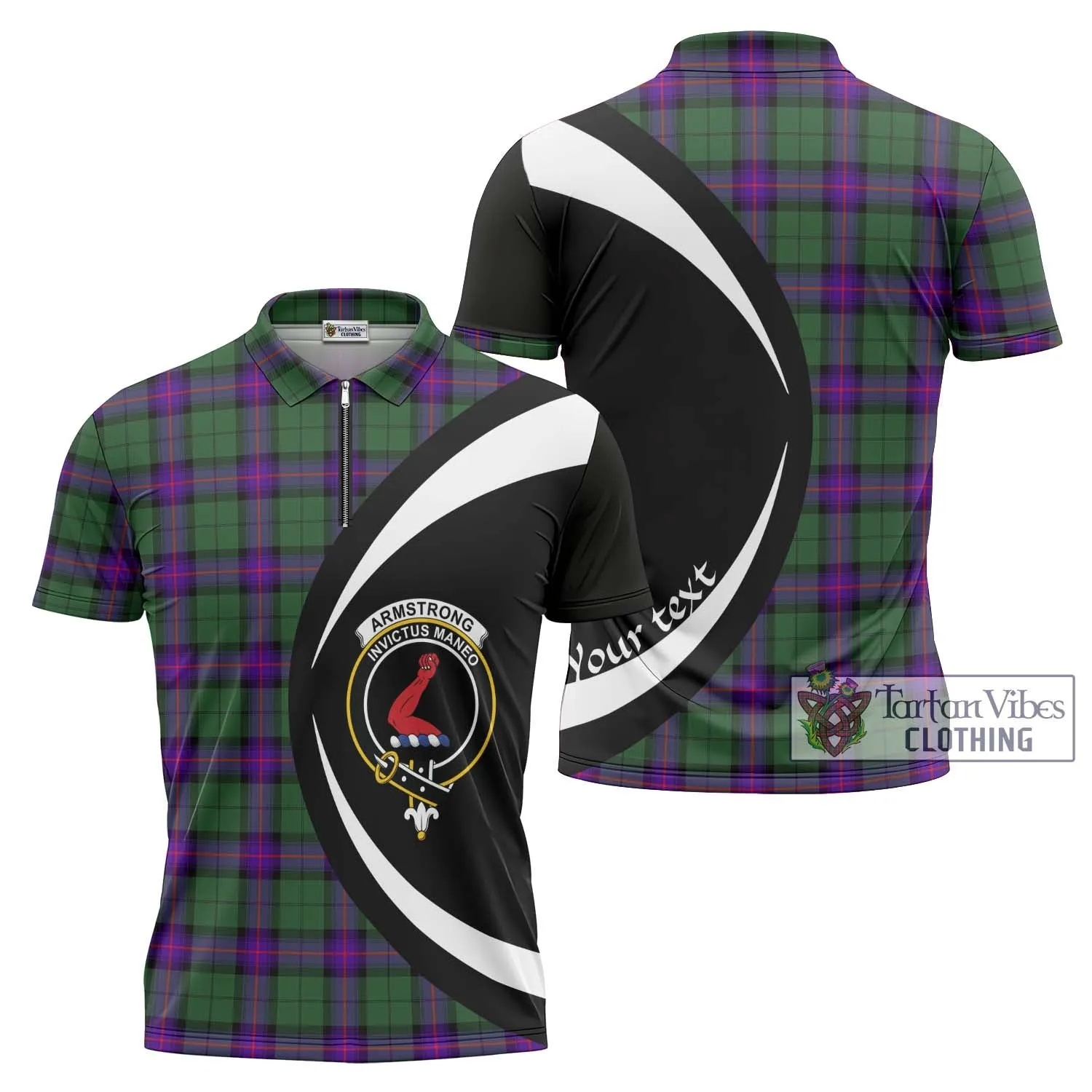 Armstrong Modern Tartan Zipper Polo Shirt with Family Crest Circle Style