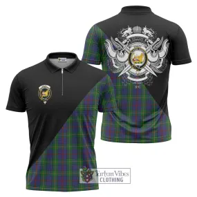 Bailey Tartan Zipper Polo Shirt with Family Crest and Military Logo Style