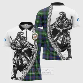 Baillie (Bailey) Tartan Clan Crest Zipper Polo Shirt with Highlander Warrior Celtic Style