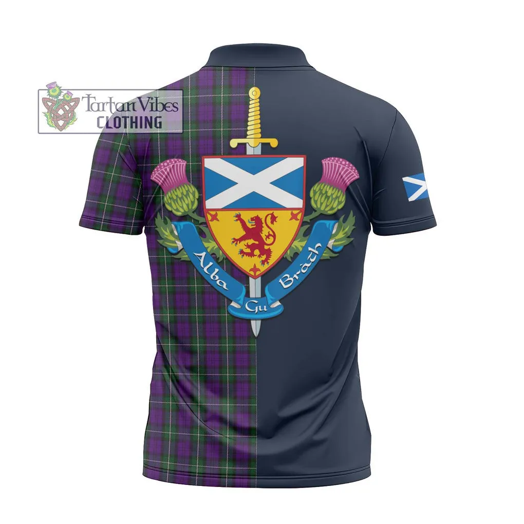 Baillie Highland Society Tartan Zipper Polo Shirt Alba with Scottish Lion Royal Arm Half Style