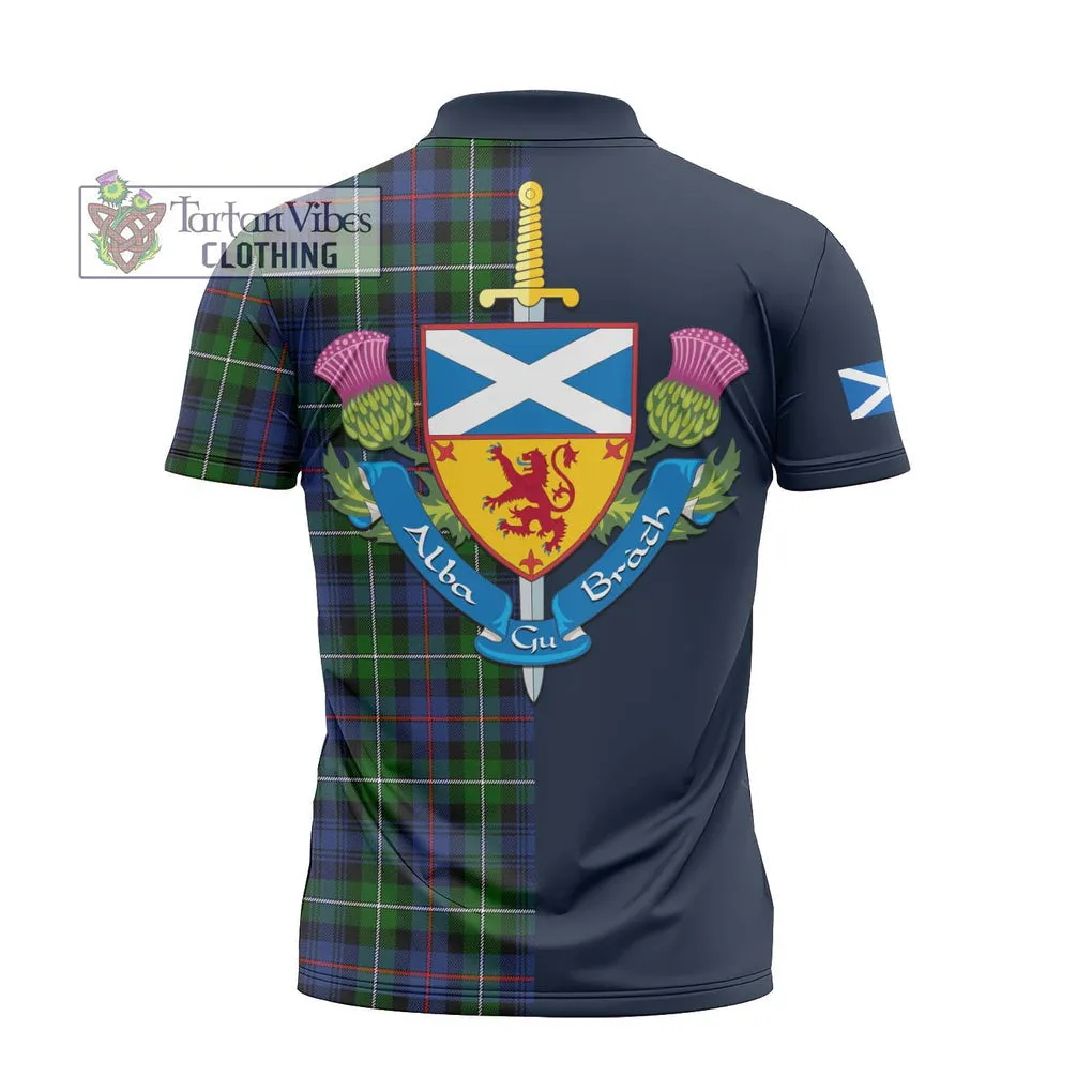 Baillie Tartan Zipper Polo Shirt Alba with Scottish Lion Royal Arm Half Style