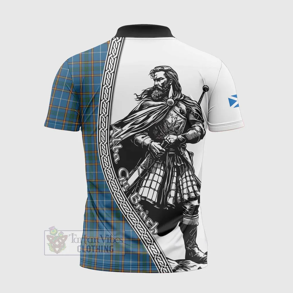 Bain Tartan Clan Crest Zipper Polo Shirt with Highlander Warrior Celtic Style