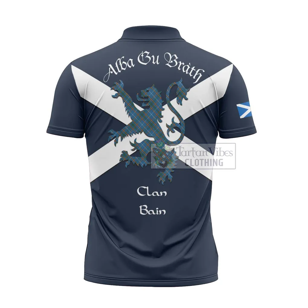 Bain Tartan Lion Rampant Zipper Polo Shirt Proudly Display Your Heritage with Alba Gu Brath and Clan Name