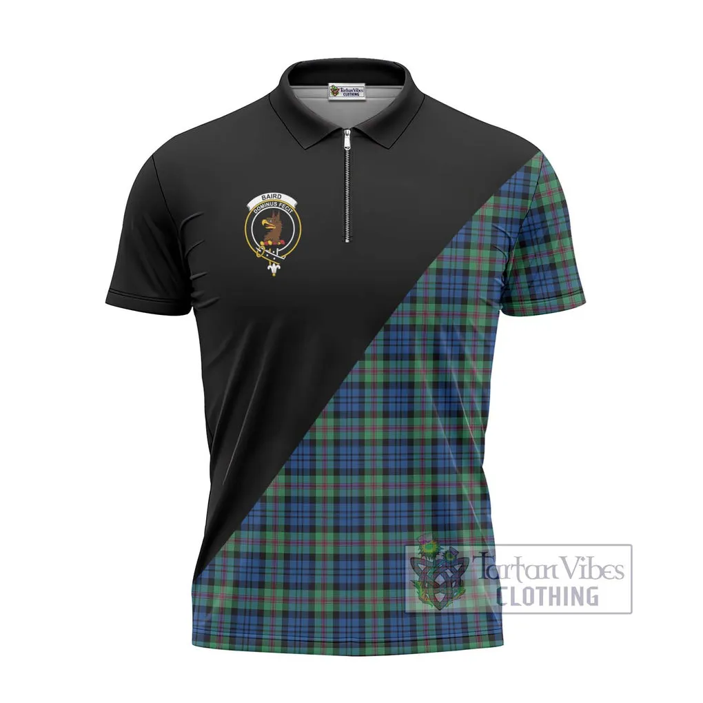 Baird Ancient Tartan Zipper Polo Shirt with Family Crest and Military Logo Style