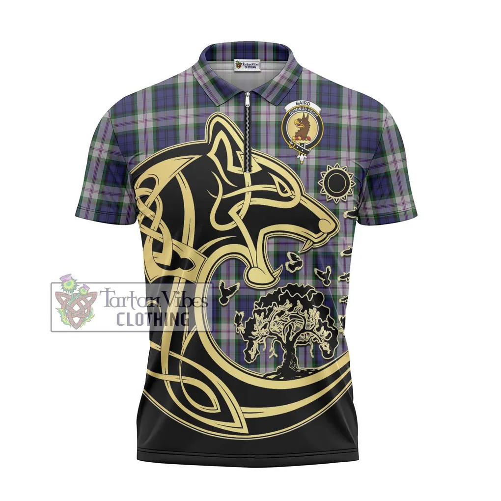 Baird Dress Tartan Zipper Polo Shirt with Family Crest Celtic Wolf Style