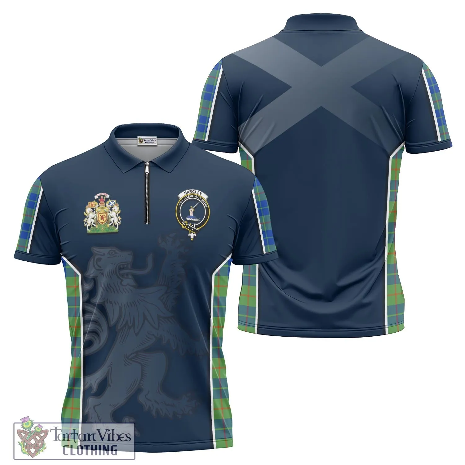 Barclay Hunting Ancient Tartan Zipper Polo Shirt with Family Crest and Lion Rampant Vibes Sport Style