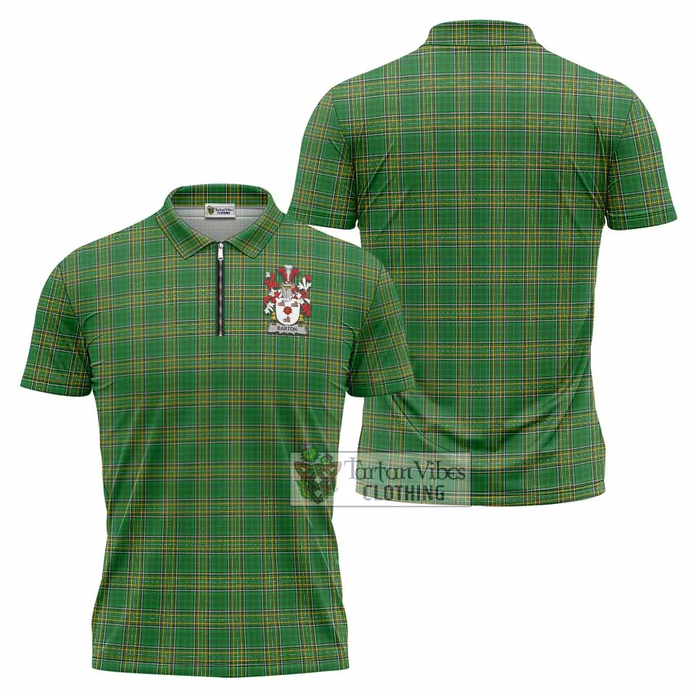 Barton Irish Clan Tartan Zipper Polo Shirt with Coat of Arms