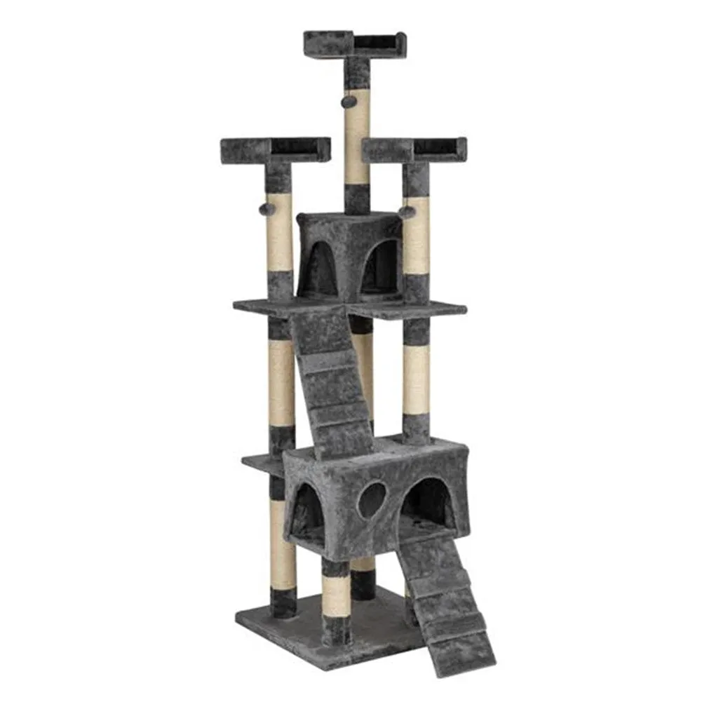 BEESCLOVER 66 Inch Sisal Cat Climbing Frame Cat Tree Tower Cat Pet Toy GREY