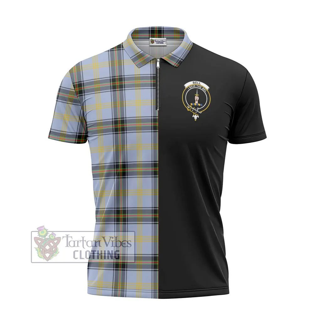 Bell of the Borders Tartan Zipper Polo Shirt with Family Crest and Half Of Me Style