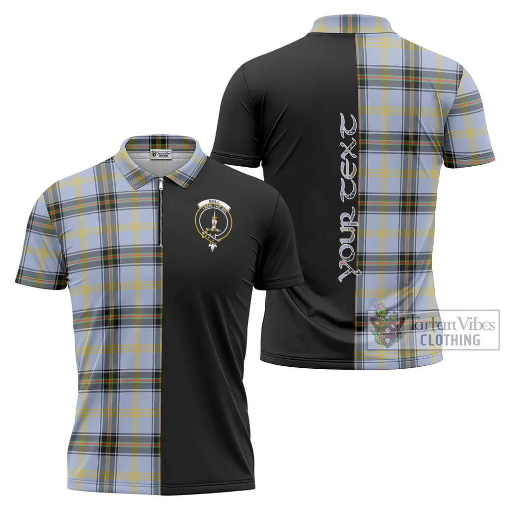 Bell of the Borders Tartan Zipper Polo Shirt with Family Crest and Half Of Me Style