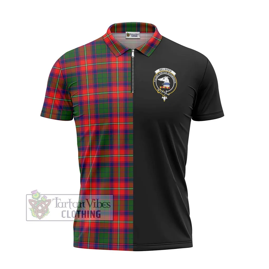 Belshes Tartan Zipper Polo Shirt with Family Crest and Half Of Me Style