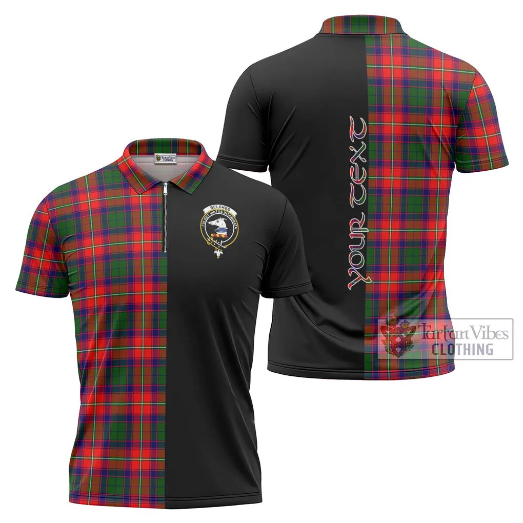 Belshes Tartan Zipper Polo Shirt with Family Crest and Half Of Me Style