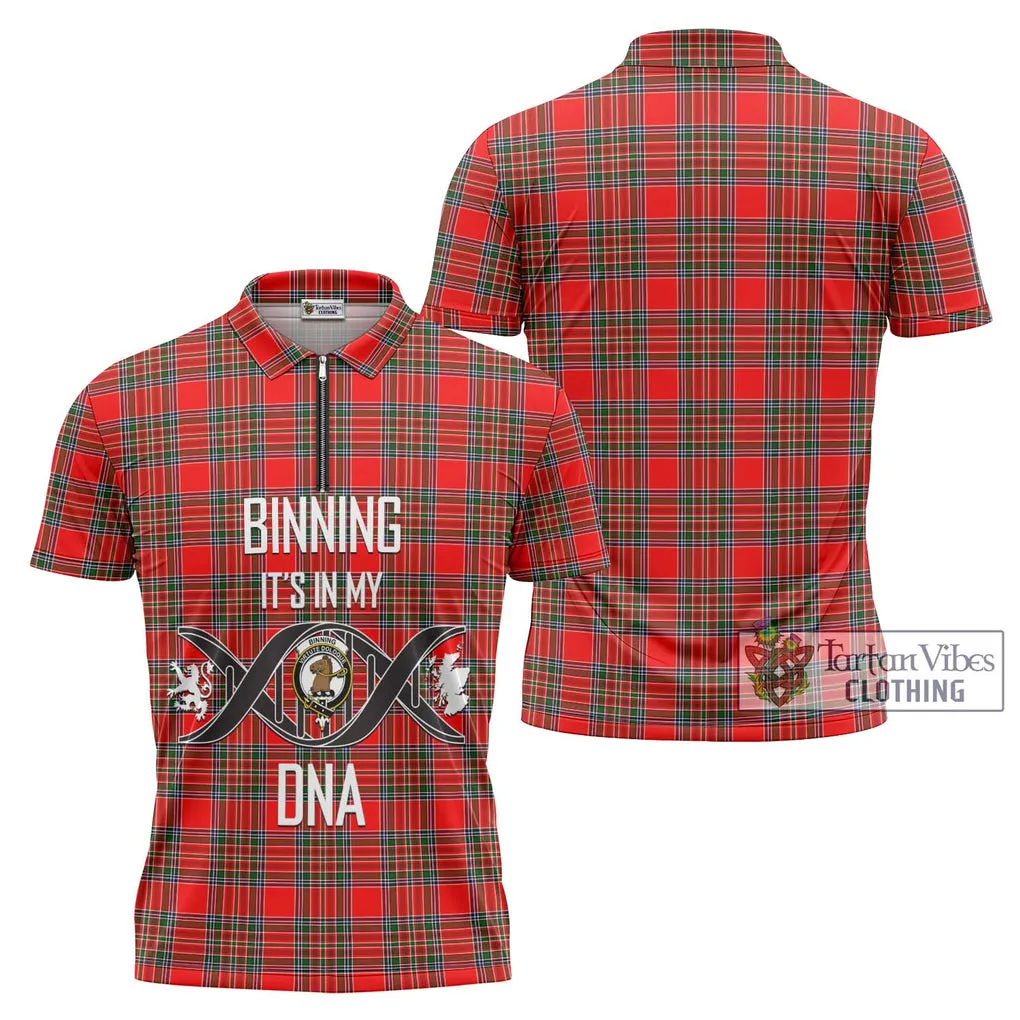 Binning Tartan Zipper Polo Shirt with Family Crest DNA In Me Style