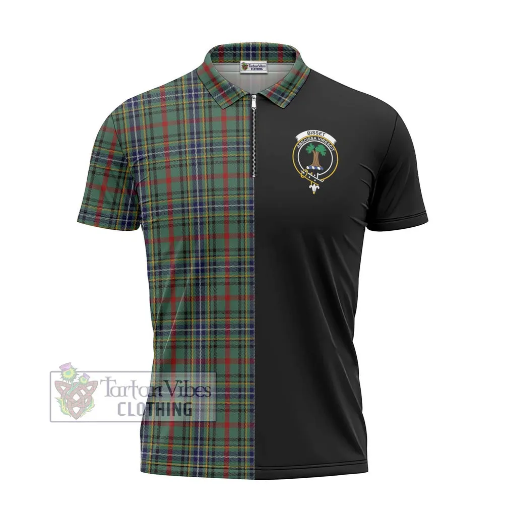 Bisset Tartan Zipper Polo Shirt with Family Crest and Half Of Me Style