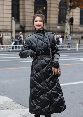 Black Belted Down Puffy Long Coat