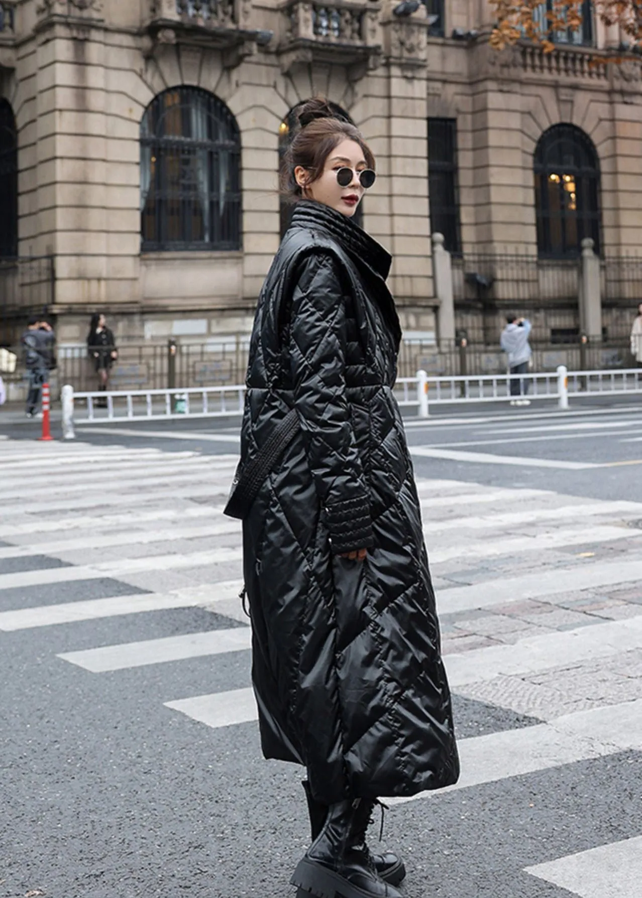 Black Belted Down Puffy Long Coat