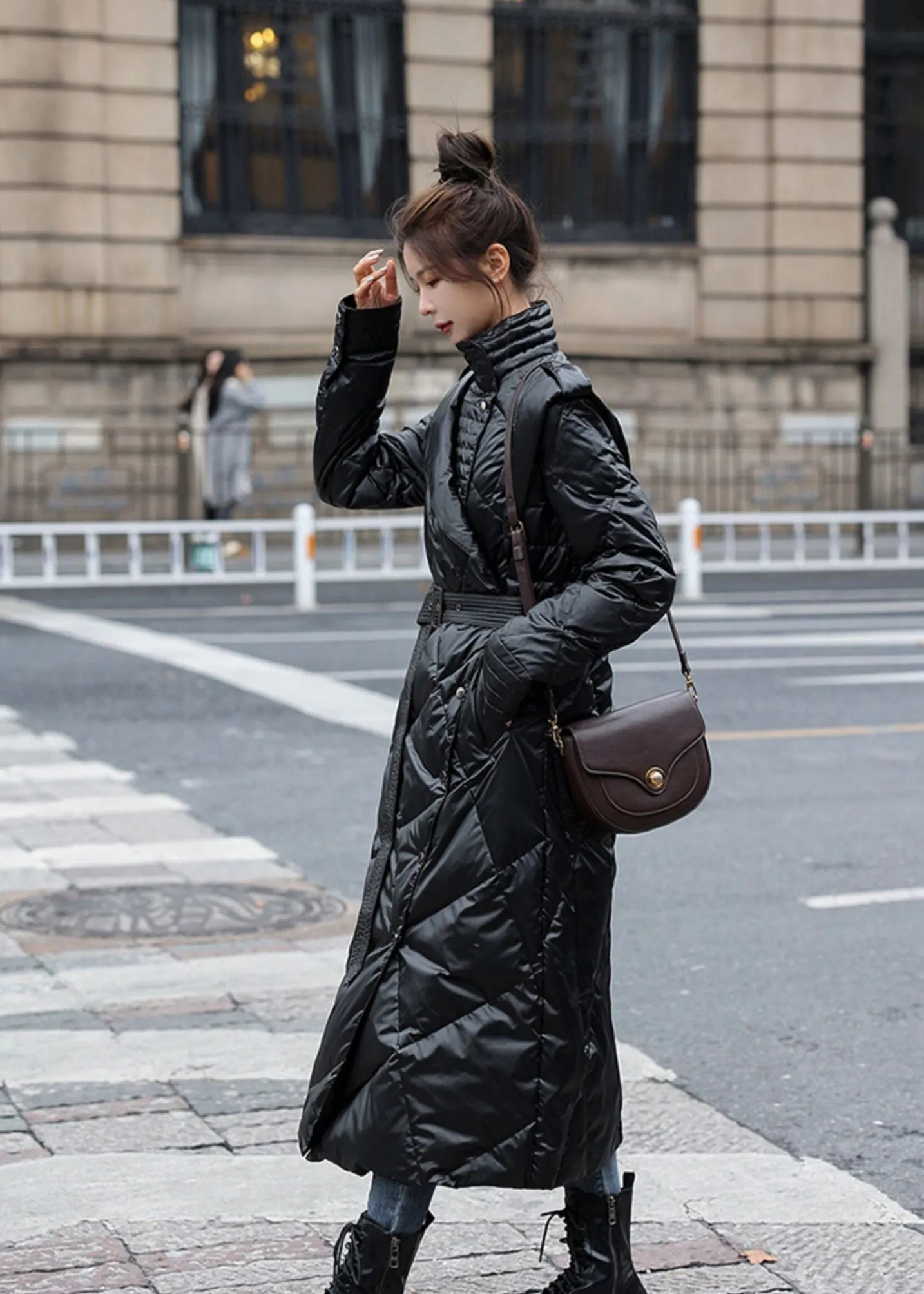 Black Belted Down Puffy Long Coat