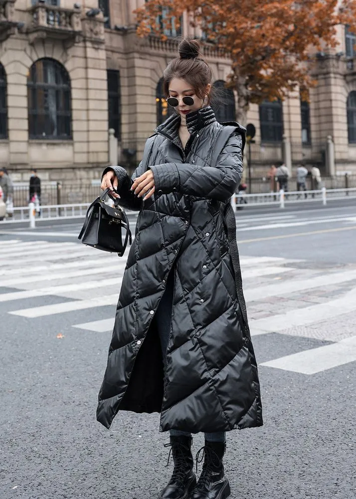 Black Belted Down Puffy Long Coat