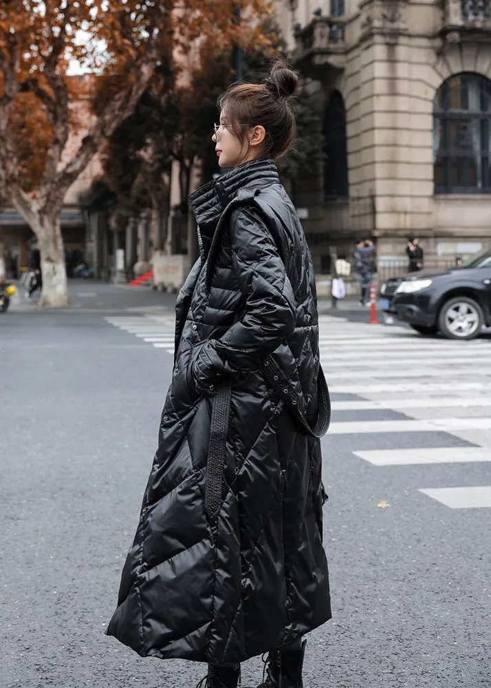 Black Belted Down Puffy Long Coat