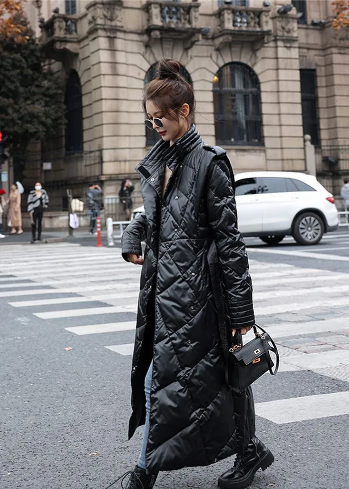 Black Belted Down Puffy Long Coat