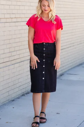 Black Button Front Utility Midi Skirt - FINAL SALE